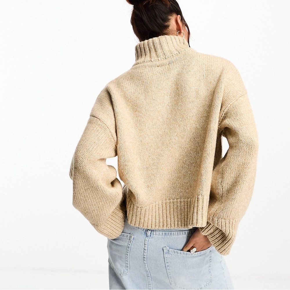 Asos relaxed sweater with zip collar camel color
